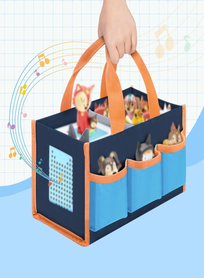 GRAOSO حقيبة حمل متوافقة مع Toniebox 2/1، حقيبة بمقبض لمجموعة مشغل الصوت للمبتدئين، جيوب تخزين للملحقات مثل المجسمات والكابلات، تصميم جانبي مجوف لتشغيل الموسيقى مباشرة، لون أزرق، الحقيبة فقط - Image 3